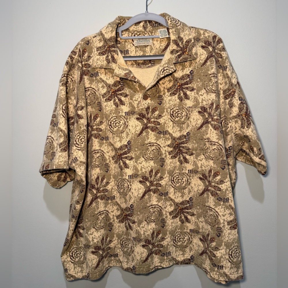Vintage St. John’s Bay Men’s Patterned Textured Polo Shirt Earth Tone Print XXL - Picture 8 of 8